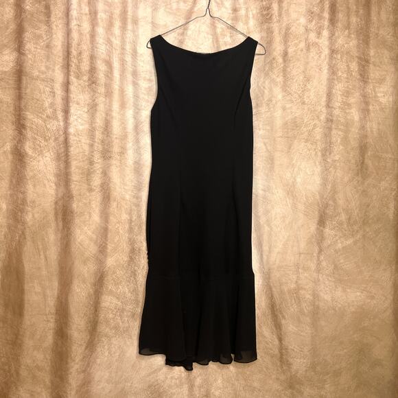 Vintage 90s SL Fashions Black Beaded Sequin Cowl Neck Midi Dress Drop Waist Goth - Picture 6 of 7